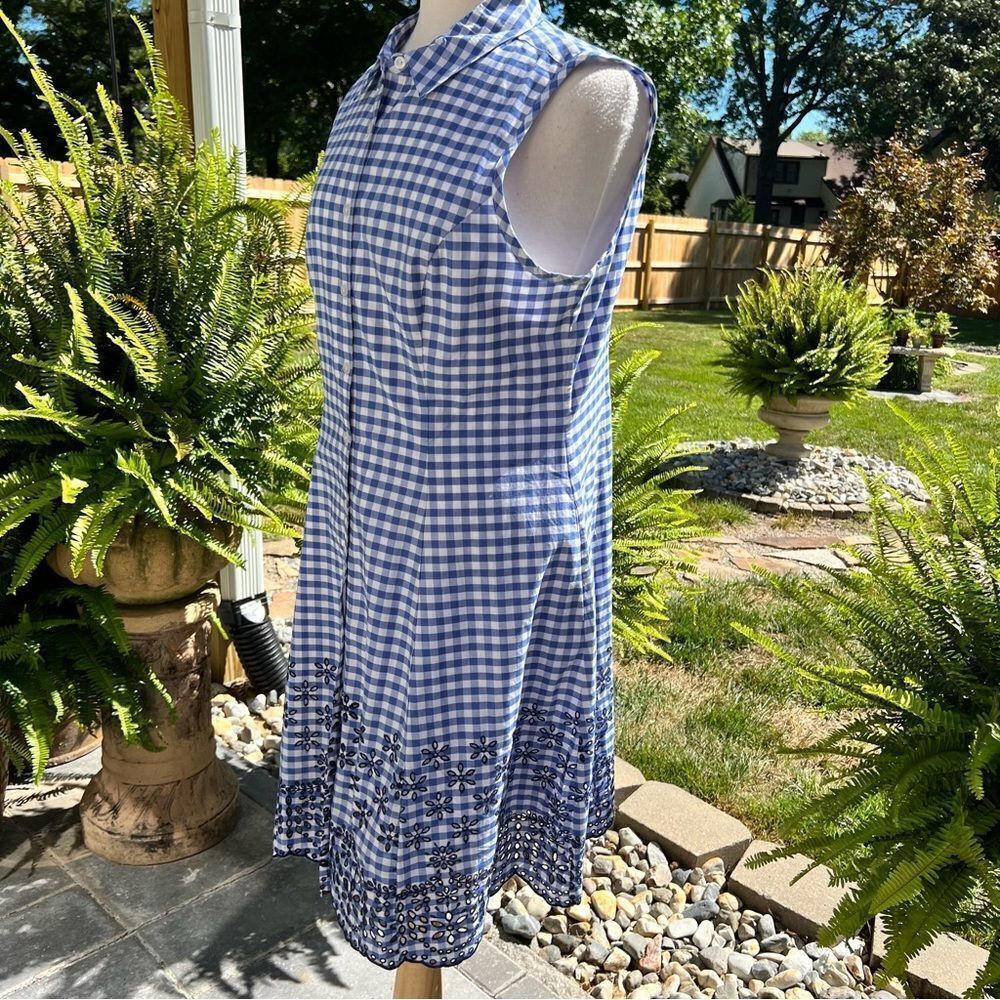 ISAACMIZRAHI Live Blue & White Checked Midi Sleeveless Dress Size 12 - Picture 6 of 10